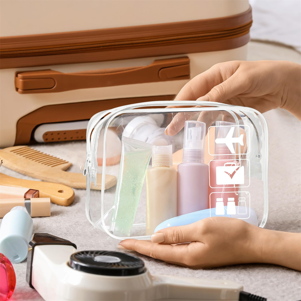 Women Bags For Airport - 1 transparent toiletry bag, carry-on travel