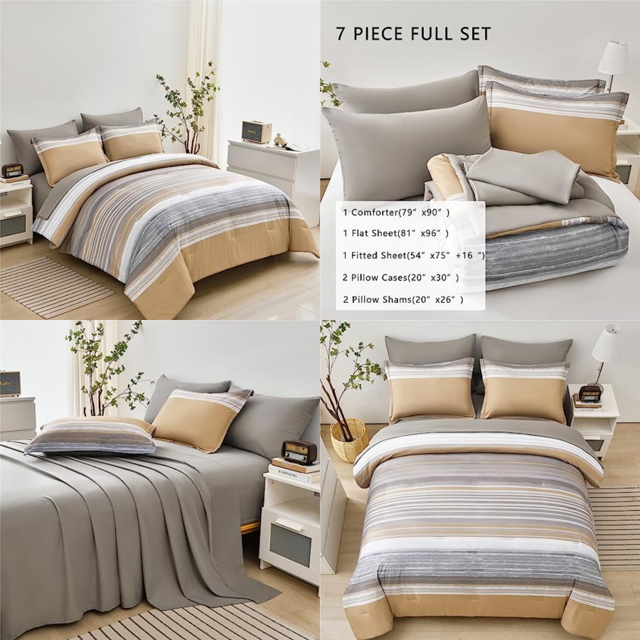 7 Pcs Bed in a Bag Stripe Comf - Women Bags White 评论和价格