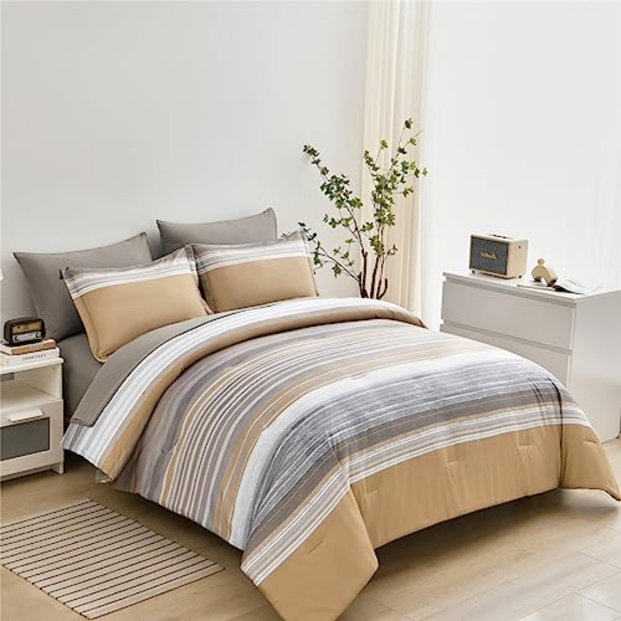 7 Pcs Bed in a Bag Stripe Comf - Women Bags White 评论和价格
