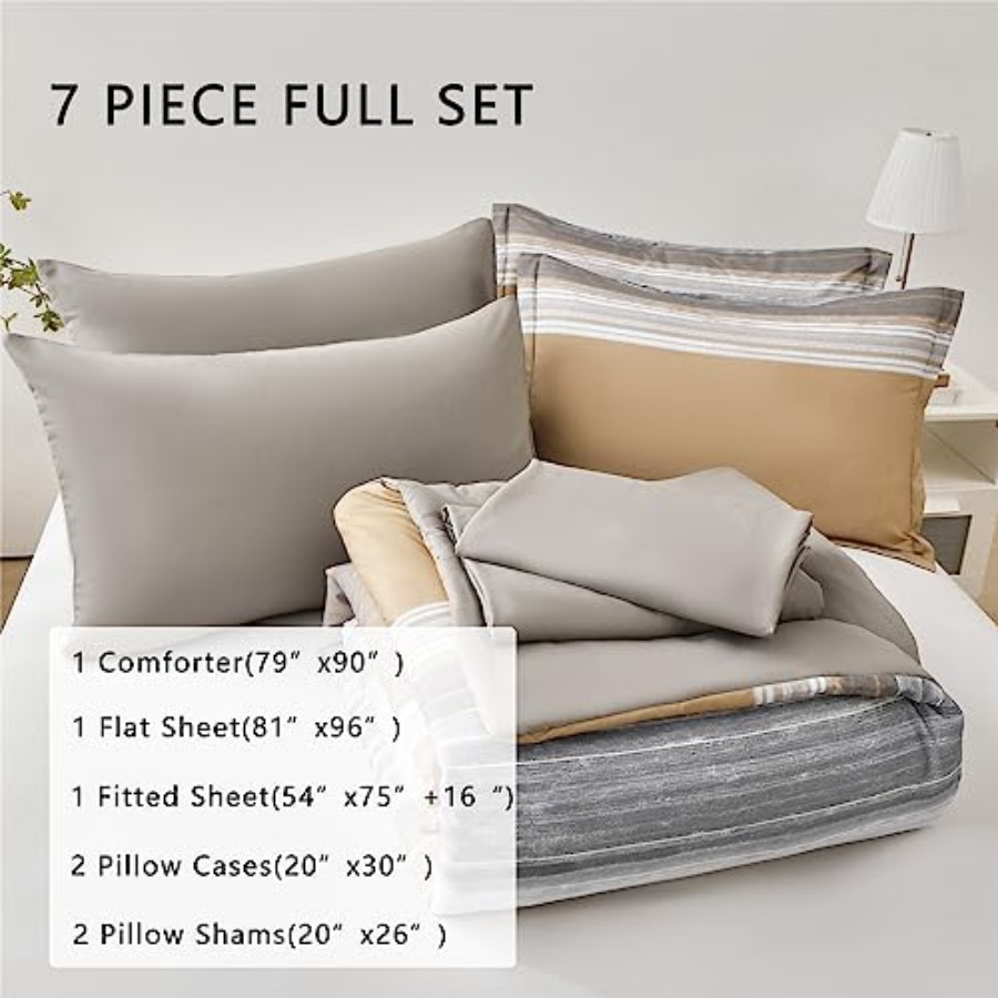 7 Pcs Bed in a Bag Stripe Comf - Women Bags White 评论和价格