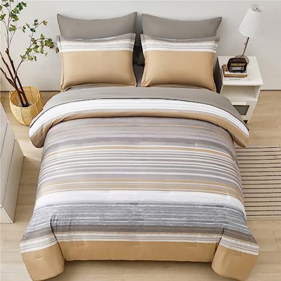 7 Pcs Bed in a Bag Stripe Comf - Women Bags White 评论和价格
