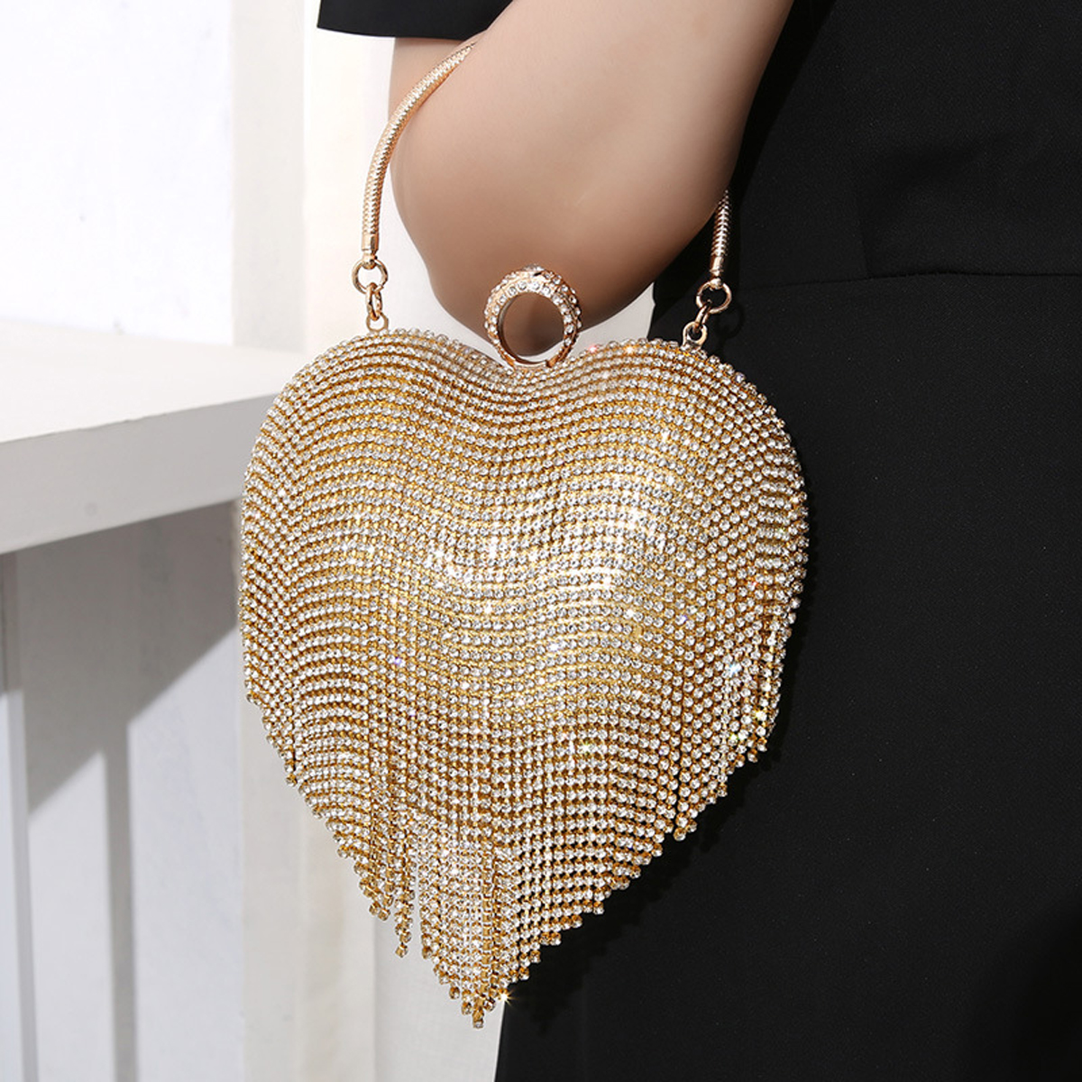 Rhinestone Evening Bag Heart P - Mini Purse Chain 评论和价格
