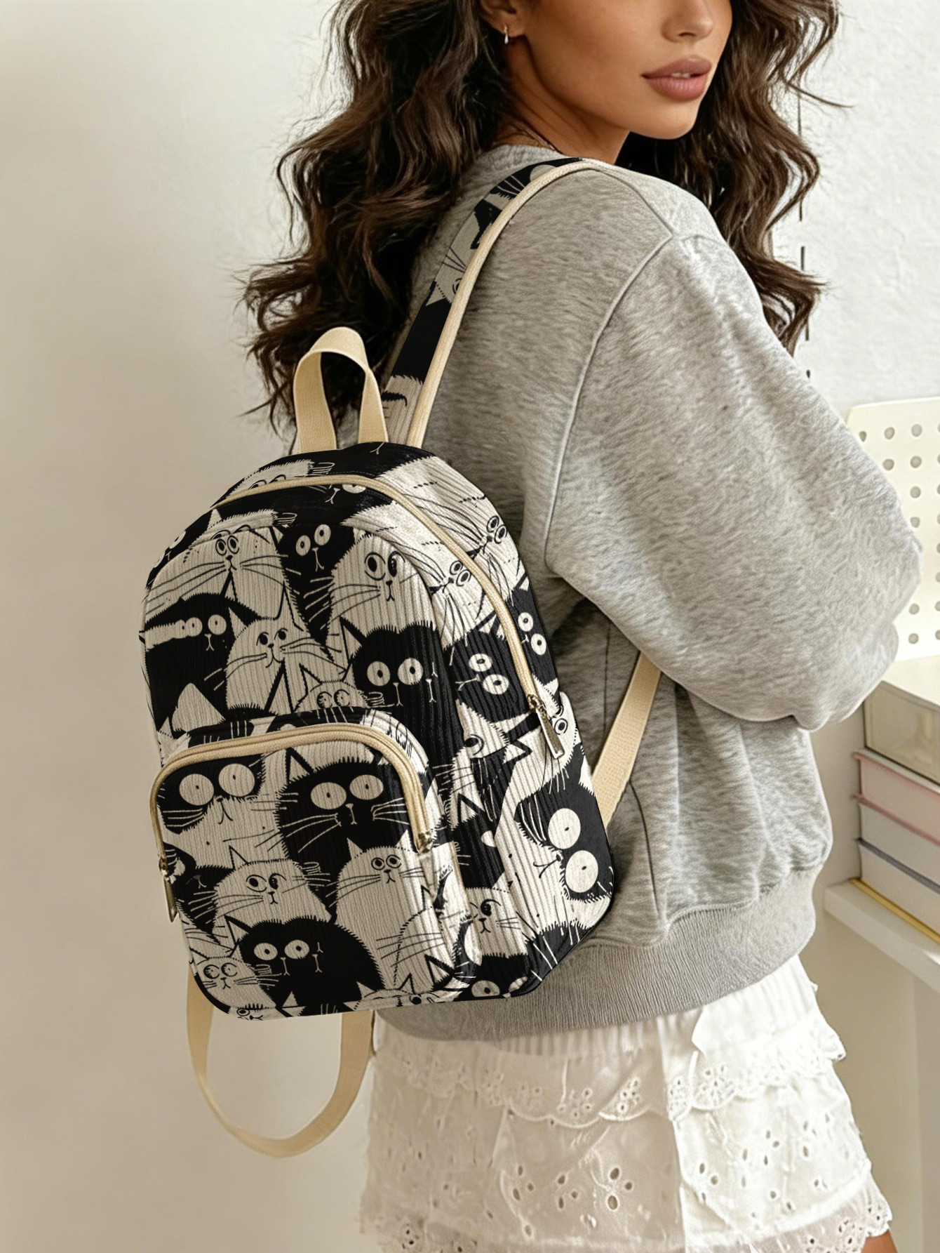 Black & White Cartoon Cats All - Women Bags White 评论和价格
