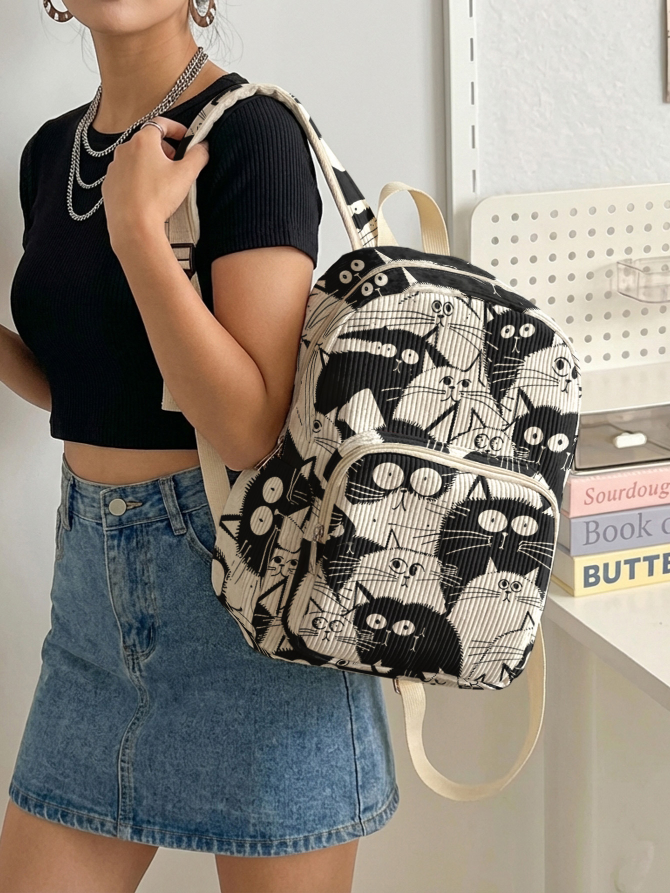 Black & White Cartoon Cats All - Women Bags White 评论和价格