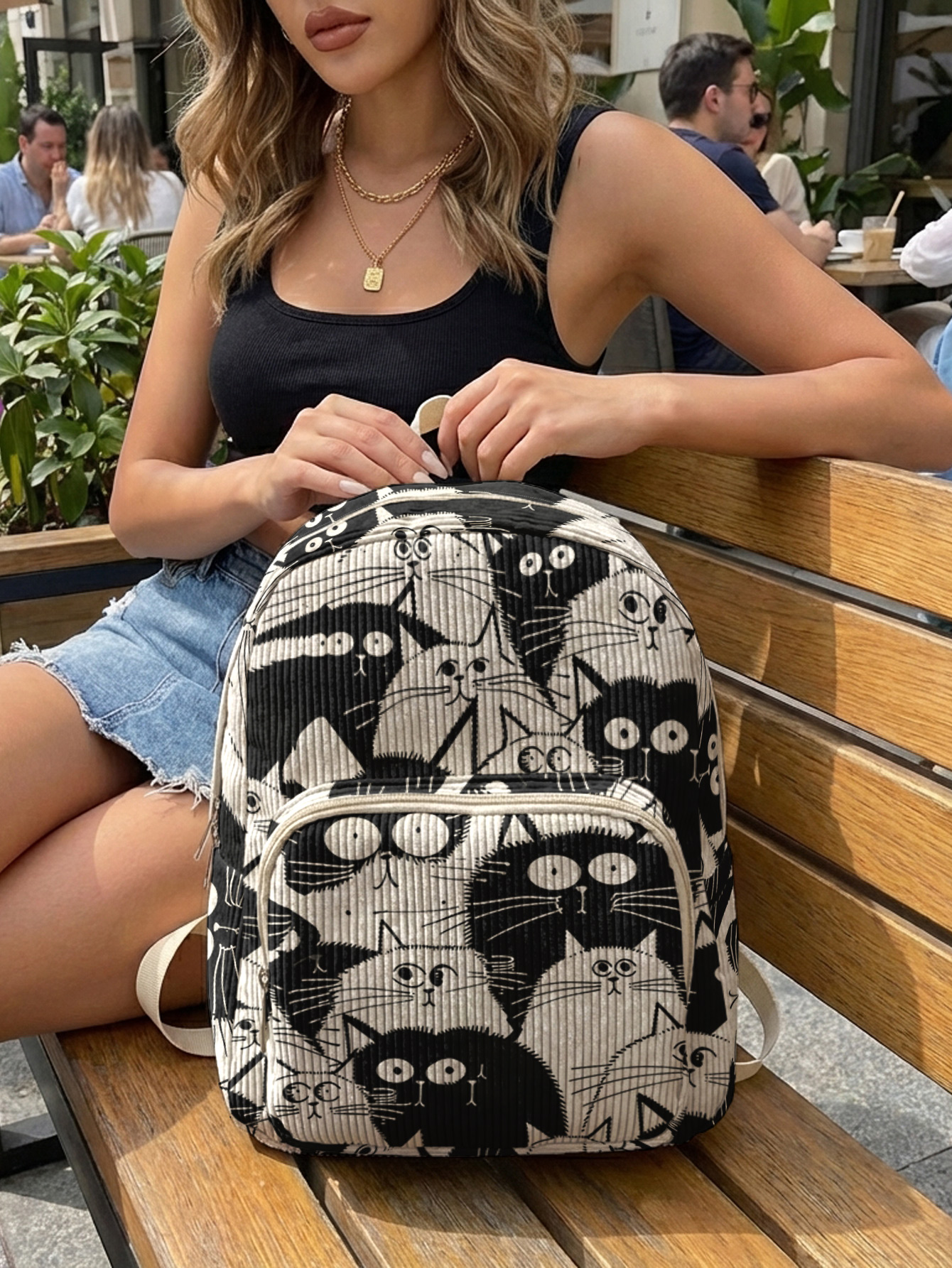 Black & White Cartoon Cats All - Women Bags White 评论和价格