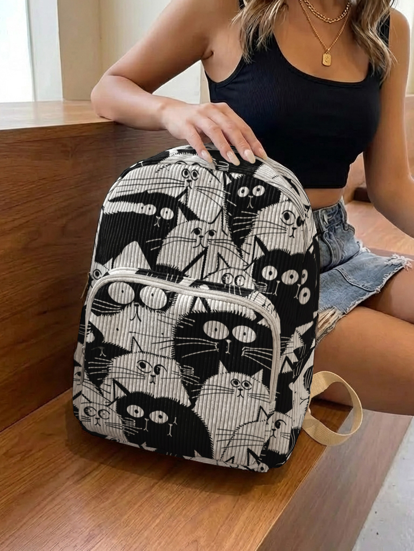 Black & White Cartoon Cats All - Women Bags White 评论和价格