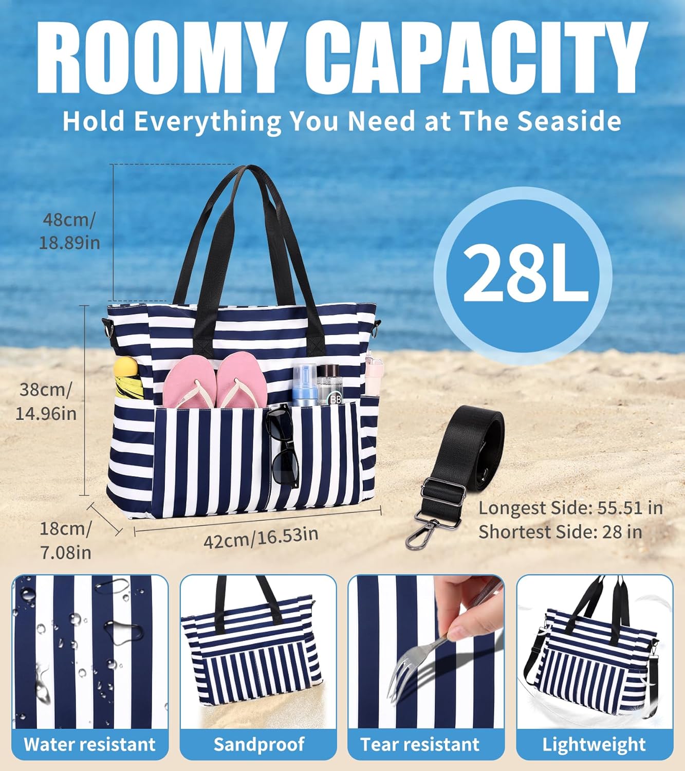 Large Waterproof Beach Bag wit - Women Bags Large 评论和价格