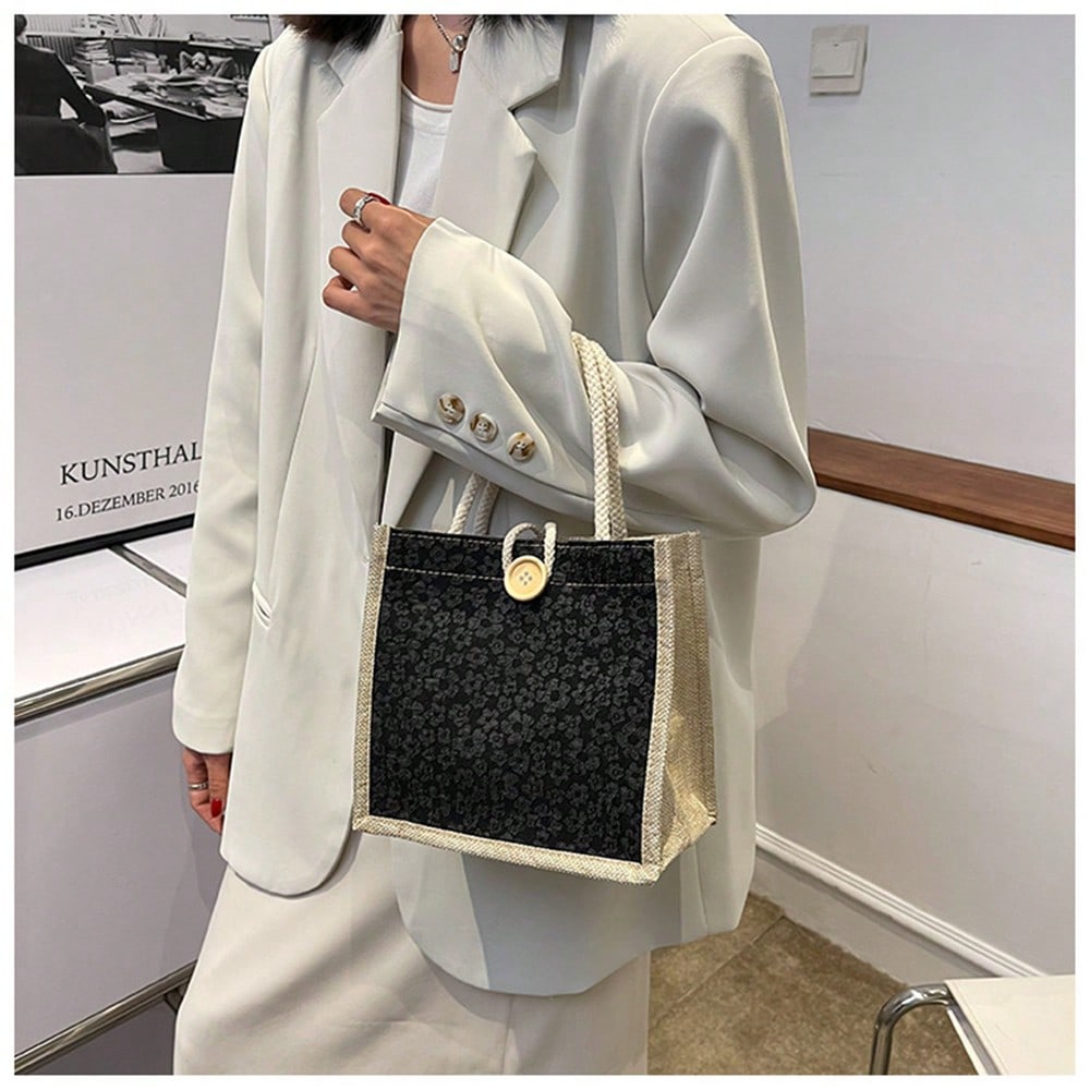 1pcs Lace Floral Jute Tote Bag - Women Bags Jute 评论和价格