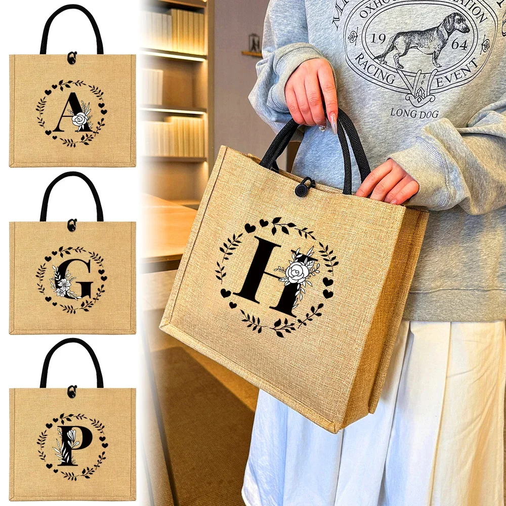 Flax Bag Fastener Handbag Orga - Women Bags Jute 评论和价格