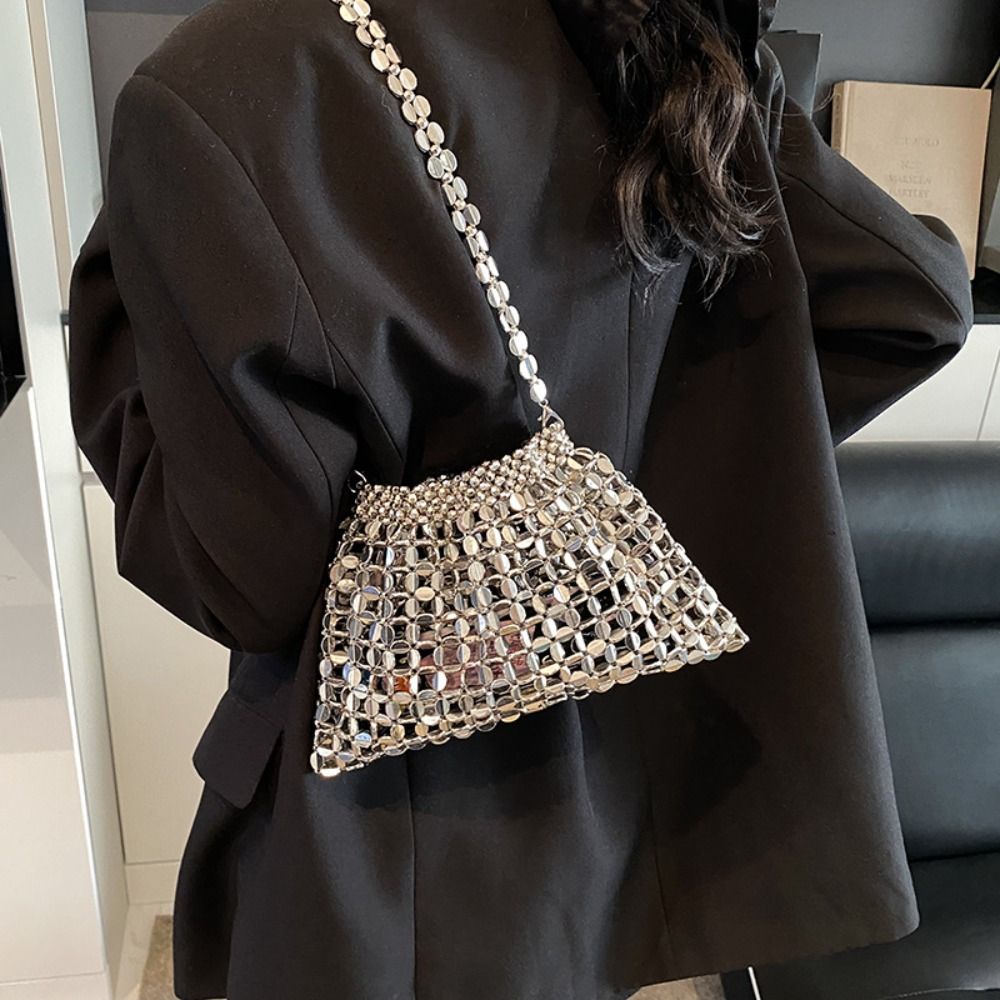 Silver Shiny Sequin Evening Ba - Mini Purse Chain 评论和价格