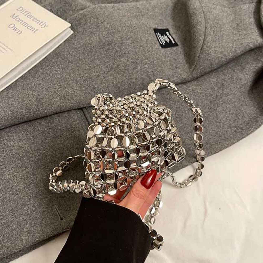 Silver Shiny Sequin Evening Ba - Mini Purse Chain 评论和价格