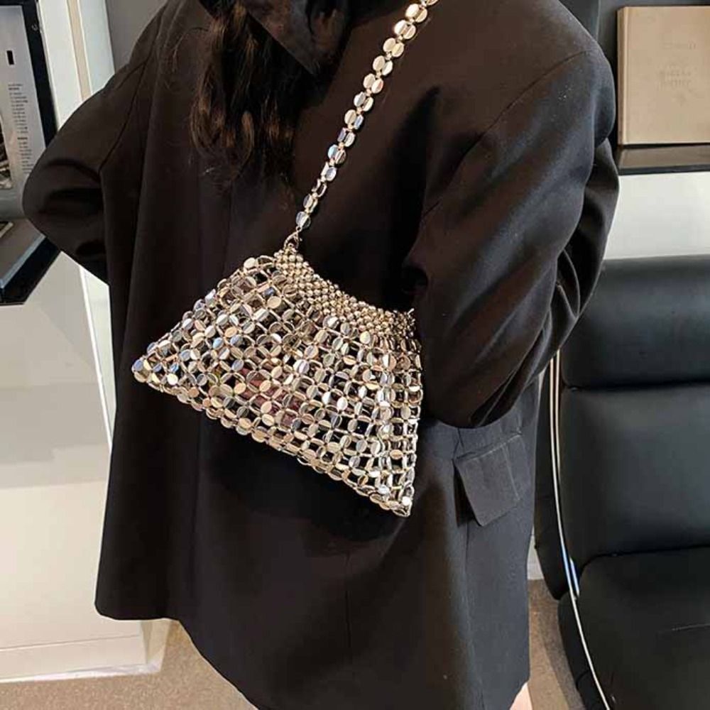 Silver Shiny Sequin Evening Ba - Mini Purse Chain 评论和价格