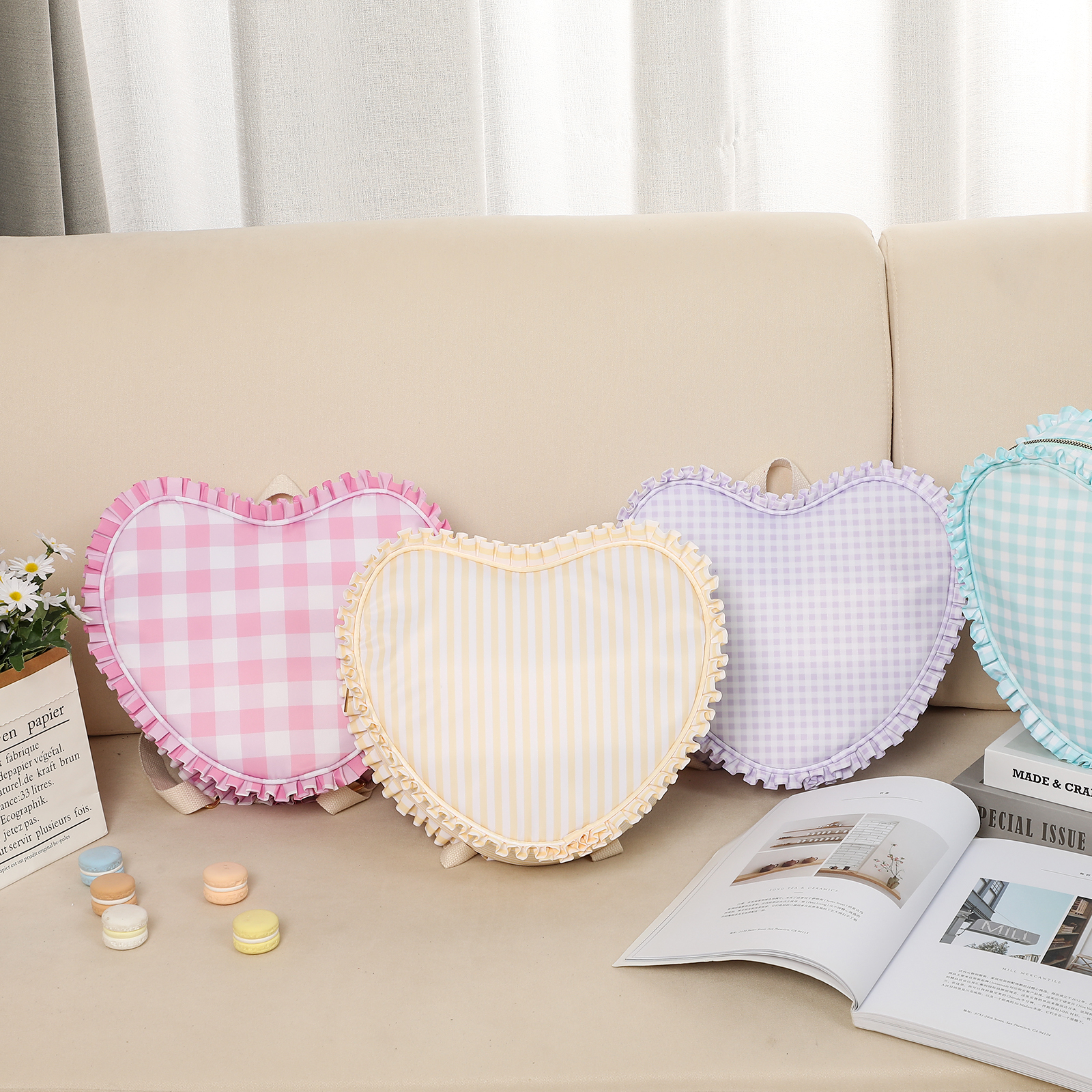 Ruffle Heart Shape Backpack Fa - Women Bags White 评论和价格