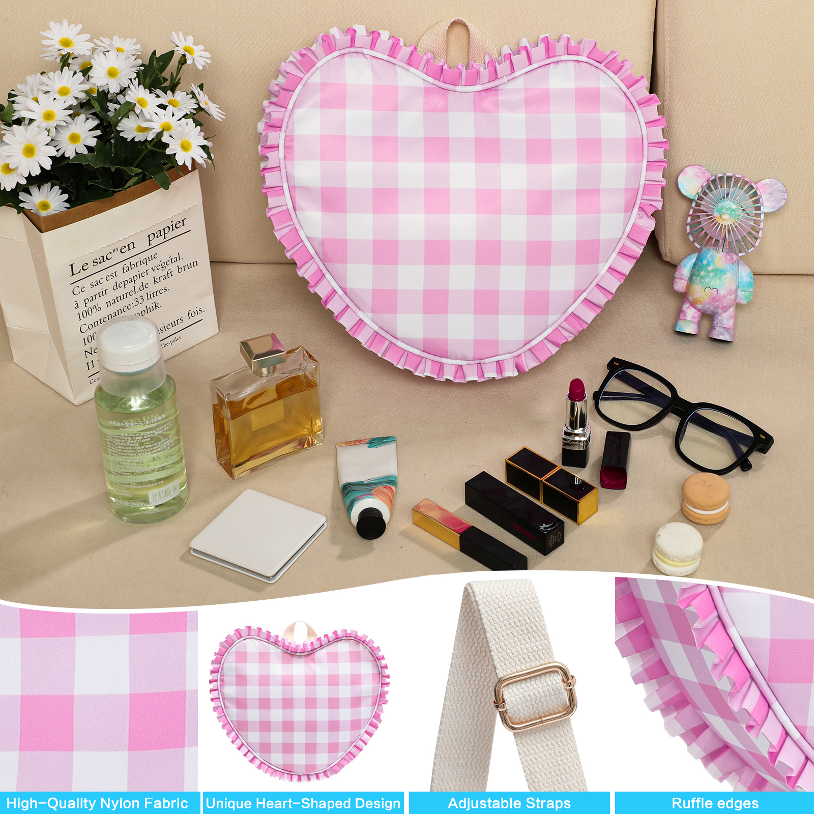 Ruffle Heart Shape Backpack Fa - Women Bags White 评论和价格