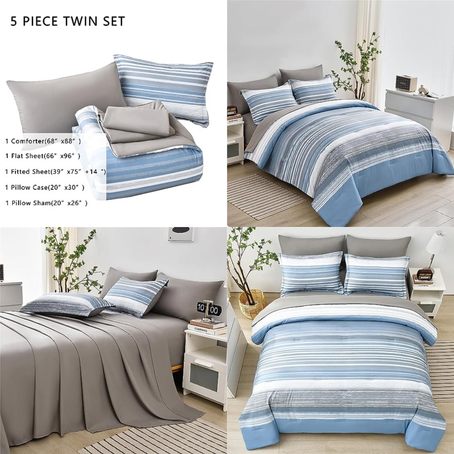 5 Pcs Bed in a Bag Stripe Comf - Women Bags White 评论和价格
