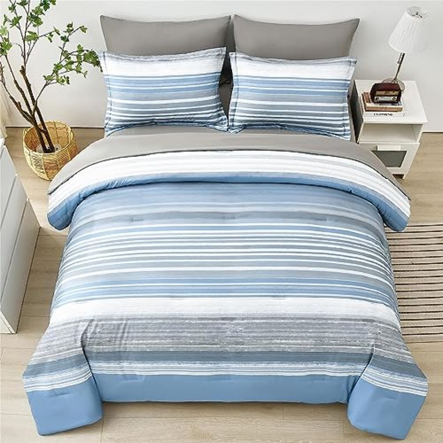 5 Pcs Bed in a Bag Stripe Comf - Women Bags White 评论和价格